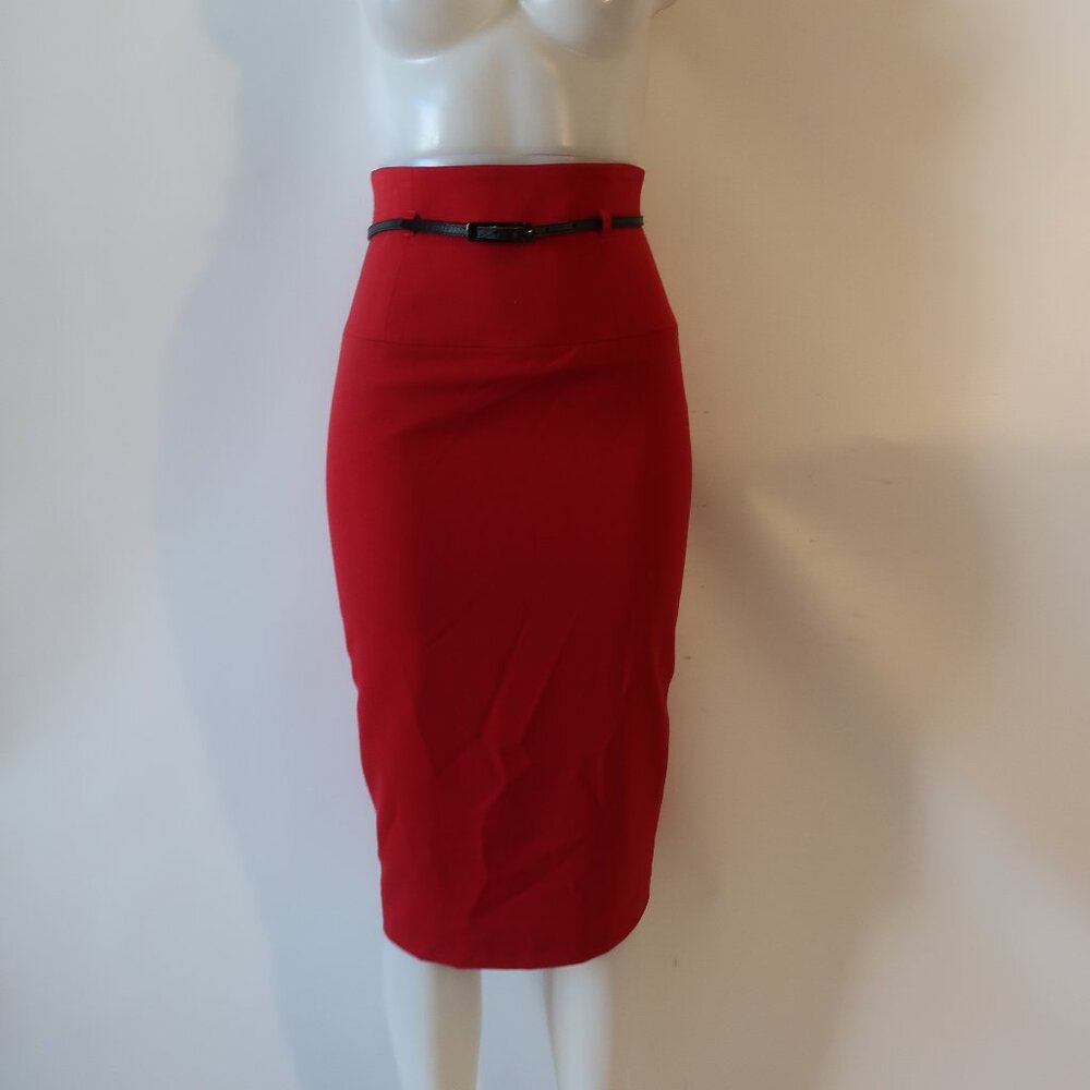 Black Halo Red Pencil Skirt with Slim Black Belt